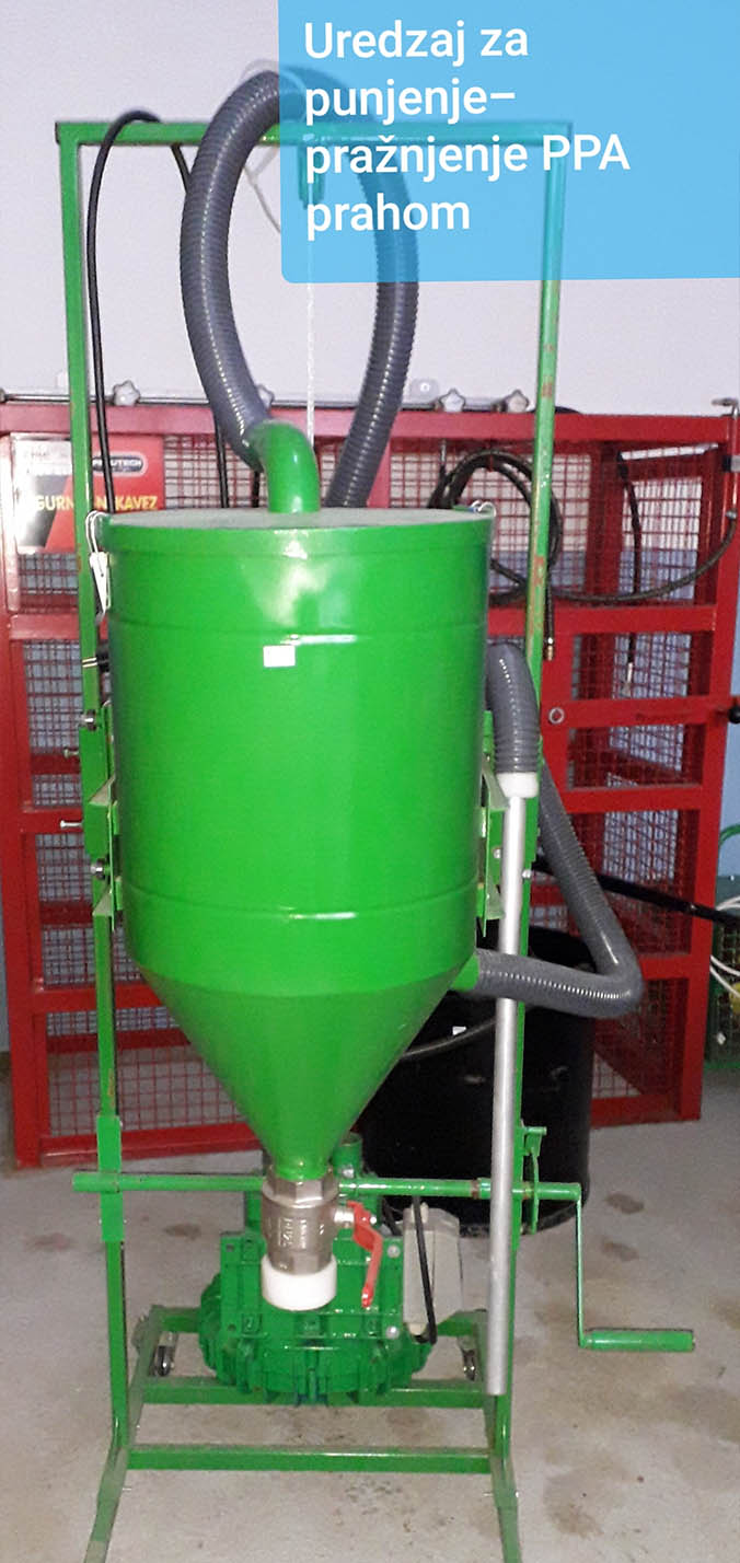 Uređaj za punjenje i praznjenje vatrogasnih aparata sa prahom